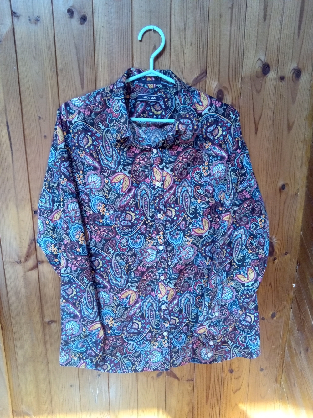 Lands' End Men’s Paisley Button-Down Shirt - Blue, Brown, Orange, Cream